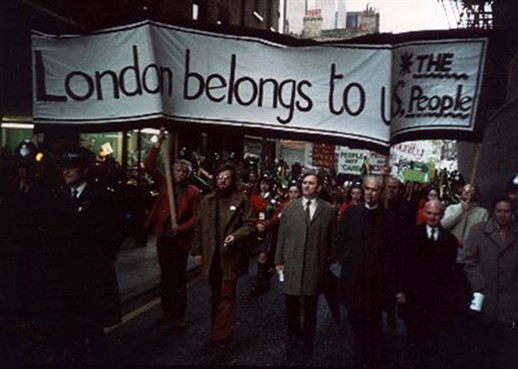 Photo:Reverend Austen Williams, Brian Anson, and Jim Monahan lead a community march, taking back London for the people.