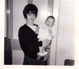 Photo:Helen McKenzie/Skeggs with baby Frances Skeggs 5C Bedfordbury 1965